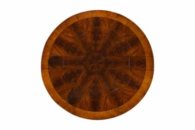 Mahogany round to round dining table, birds eye view of table face