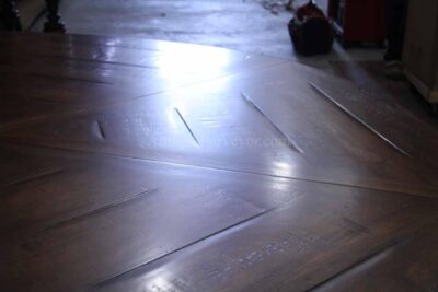 Irregular table top distressing and wood planking