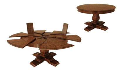 Round Victorian Knotty Oak Jupe Table, 53 inches & expands to 72 inches