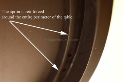 Well reinforced and overbuilt apron surrounds the table's edge