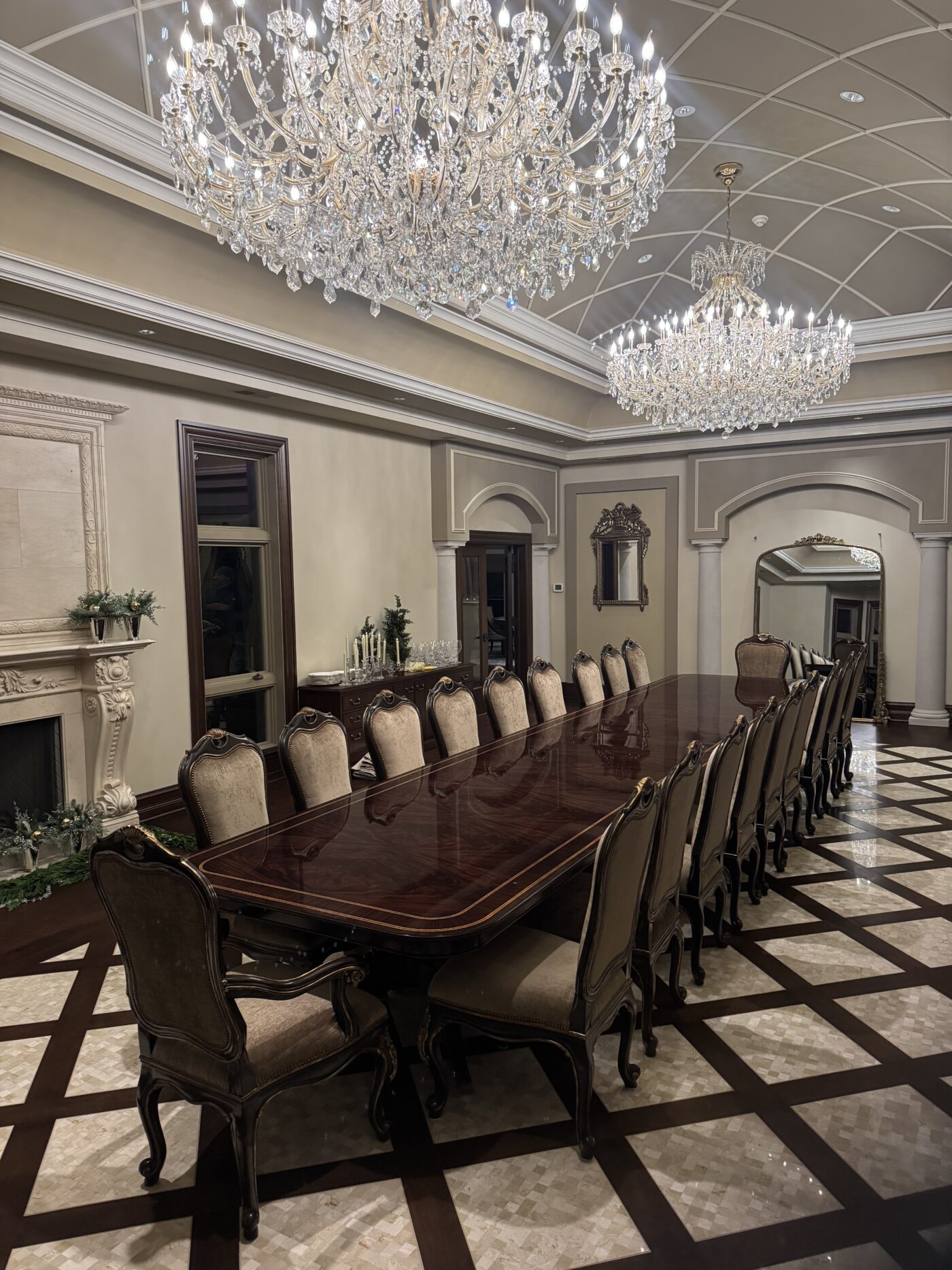 Custom 20-foot mahogany dining table. Multi-banded and inlaid mahogany dining table - Image 22