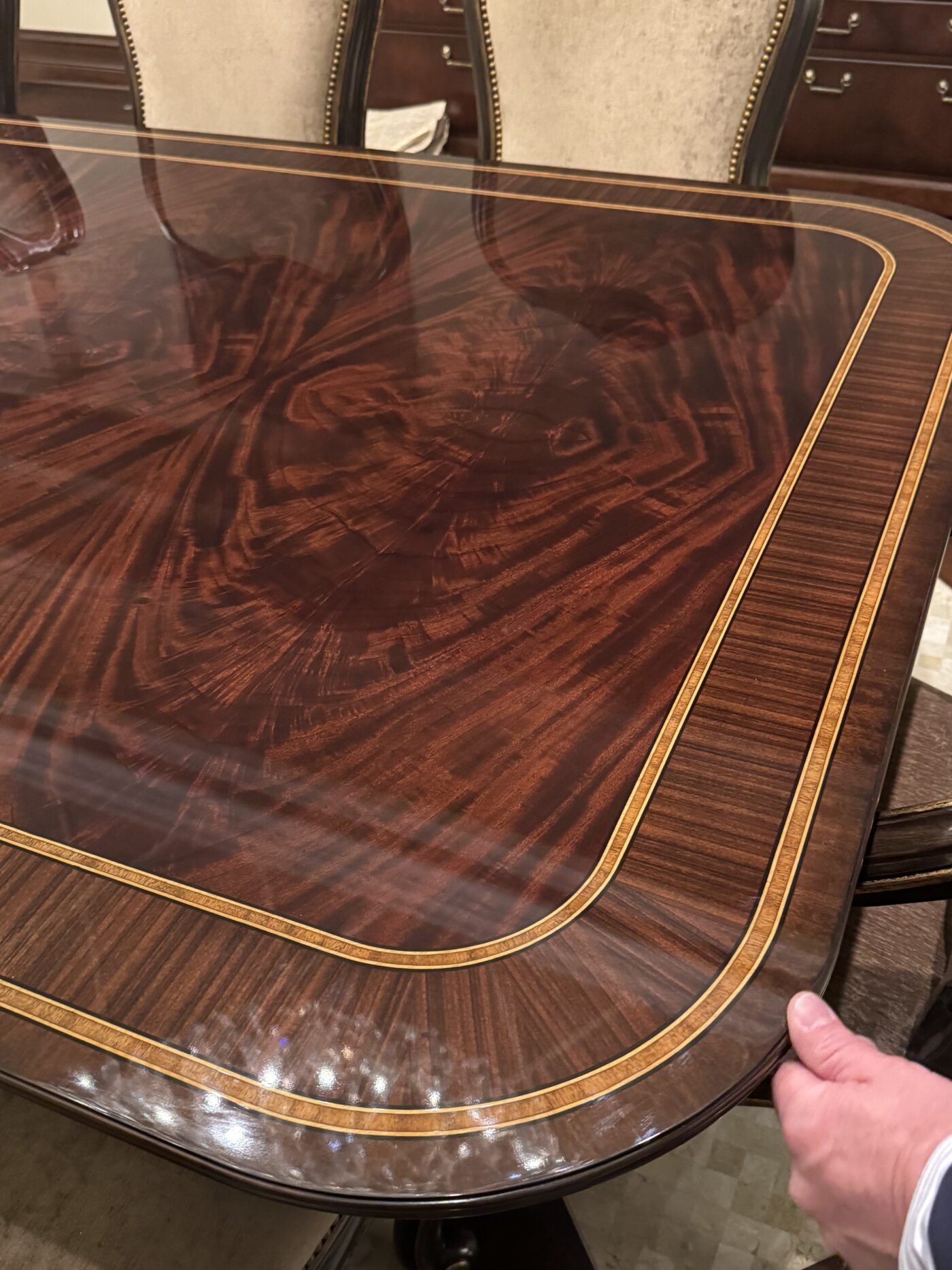 Custom 20-foot mahogany dining table. Multi-banded and inlaid mahogany dining table - Image 21