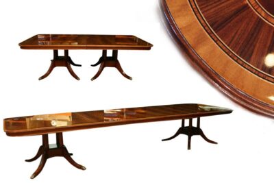 Large 14 foot double pedestal dining table seats 16 people. Extra long high end inlaid dining table