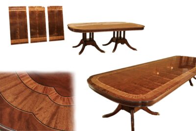 Large Mahogany Double Pedestal Extension Table