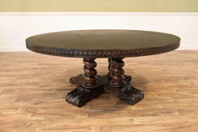 Large Round Dining Table, Solid Wood, Dark Walnut Finish Seats 12 People