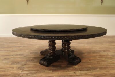 Extra large solid oak table with carved apron and base. Available with matching lazy susan.