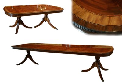 Inlaid mahogany double pedestal dining table with satinwood inlays