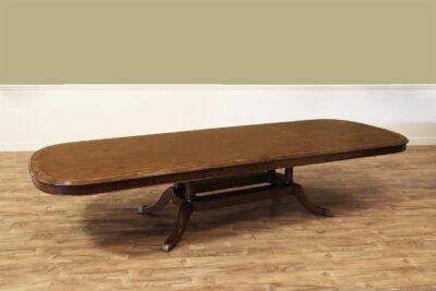 Walnut Dining Room Pedestal Table with Self-Storing Leaves by Theodore Alexander~