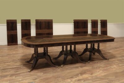 Large Mahogany Dining Room Table, Expansion Table Opens from 9-21 Feet and Seats 10-24 People