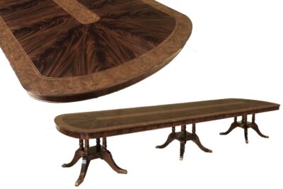 Large Walnut and Mahogany Dining Room Table Opens to 21 Feet and Seats 16-24 People