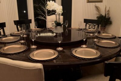 Black,Silver and Dark Walnut dining room place setting