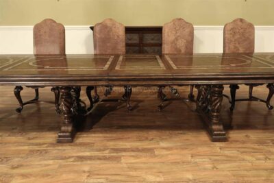 Factory distressed chestnut finished Mediterranean style dining table