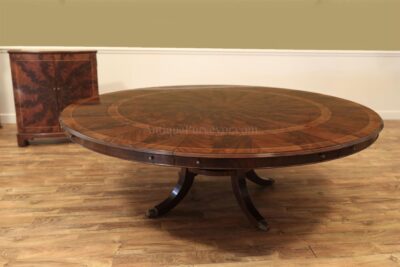 Round expandable table, traditional dining table with leaves and leaf storage cabinet