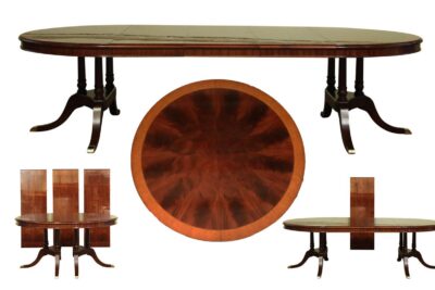 Round Mahogany Dining Table Seats 12- Round to Oval