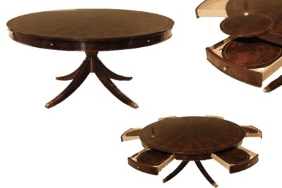 Round Walnut Dining Table for Formal Dining Room or Large Center Table for Foyer