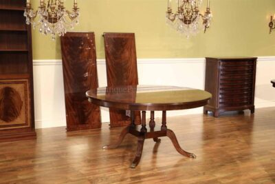 60 inch American Made Round Pedestal Table with 2 Extensions-Opens to 104 inches Long