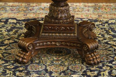 Solid mahogany pedestal base with Lion paw feet and flower carved