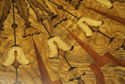 Inlaid walnut and mahogany table top