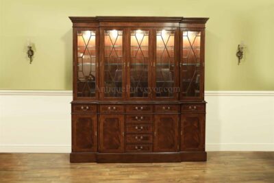 Traditional high end mahogany dining room china cabinet with oak drawers