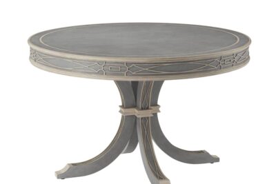 48" Blue and Gray Center Table with Fret-Accented Apron