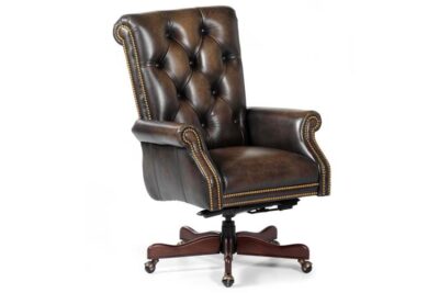 Tufted leather executive chair with brass nails