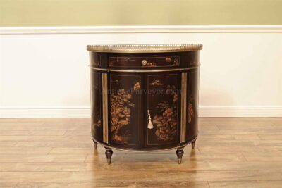 Chinoiserie demilune, ebonised walnut and gold hand-painted demilune