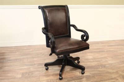 Executive Swivel Tilt Back Chair with Dark Leather ,Umbria Finish and with Antiqued Brass Nail Heads