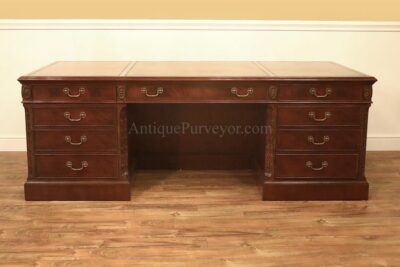 Large Traditional Executive Desk, Fine Antique Reproduction Desk with Oak Drawers