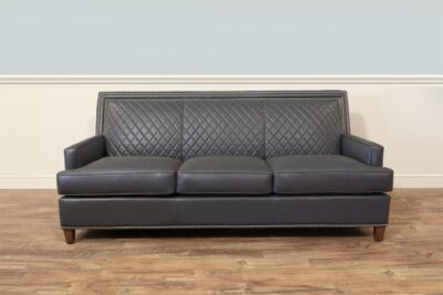 Hancock & Moore Arrington Quilted Sofa with Nirvana Lagoon Leather and Denmark Finish