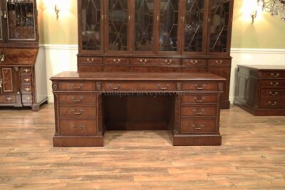 Traditional mahogany credenza or computer desk with mainframe and keyboard storage