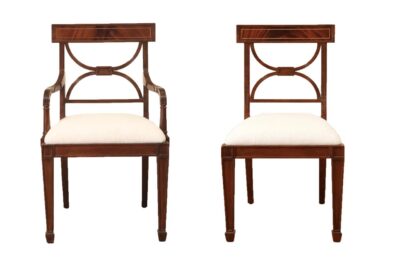 Inlaid Mahogany Cross Back Dining Chairs