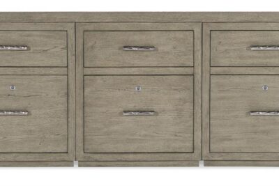 Large gray file cabinet credenza, front view