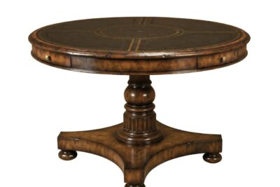 Mahogany wood leather top center table by Maitland Smith Furniture