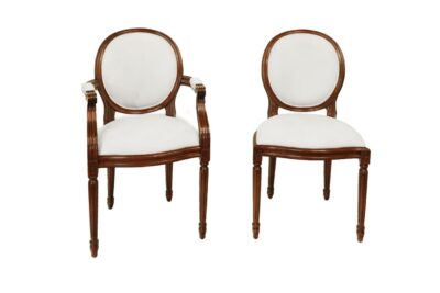 French Round Back Dining Room Chairs with Muslin Fabric