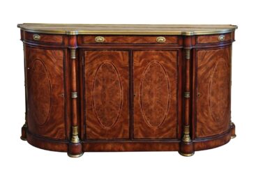 High-end traditional bow front side cabinet with brass mounts