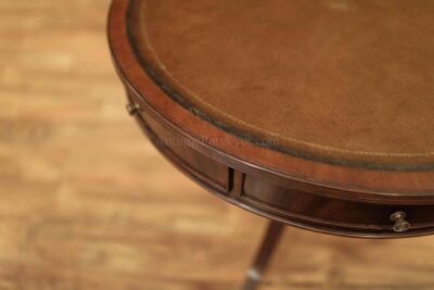 Leather top drum table, edge details