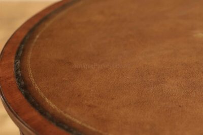 Leather top drum table, edge details