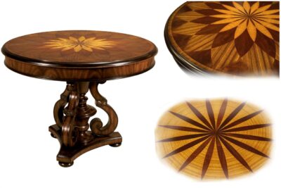 Traditional satinwood inlaid round mahogany center table