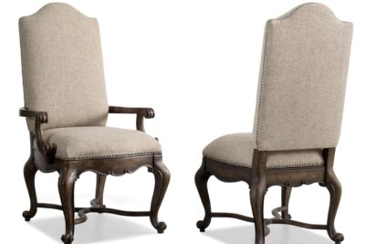 Queen Anne Camel Back Dining Room Chair with Neutral Upholstered Backs and Seats