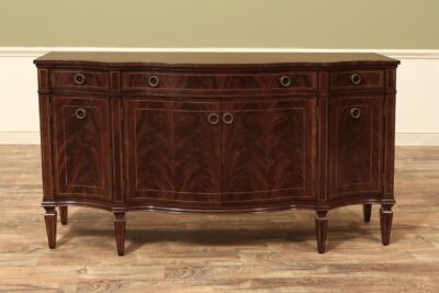 Tradtional Inlaid Flame Mahogany Bow-Front Serpentine Sideboard