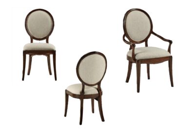 Round back mahogany dining room chairs with performance fabric by Crypton