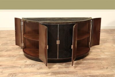 Modern demilune, half-round side cabinet by Theodore Alexander