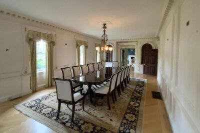 Mahogany dining room chairs shown with dark walnut finished table