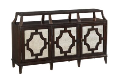 Walnut and Antiqued Glass Sideboard with Spade Feet