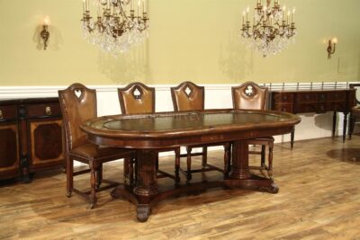 Leather top poker gaming table with matching (but not included) chairs shown