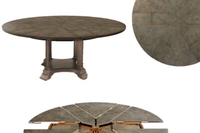 Grayish-Brown Transitional Jupe Table Opens from 54-Inches Round to 70-Inches Round