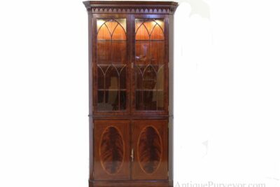 Traditional Hepplewhite style reproduction mahogany corner cabinet