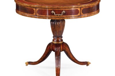 Traditional leather top drum table with standard red leather top