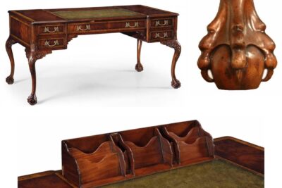 Chippendale style leather top desk with claw feet.