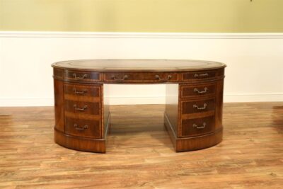 Oval Leather Top Mahogany and Walnut Partners Desk